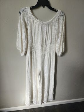 Farm Rio x Anthropologie Elliot White Off-the-Shoulder Jumpsuit Size XS